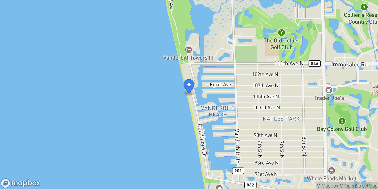Map showing 10573 Gulf Shore Drive , 306, Naples, FL 34108, Naples, Florida, United States.