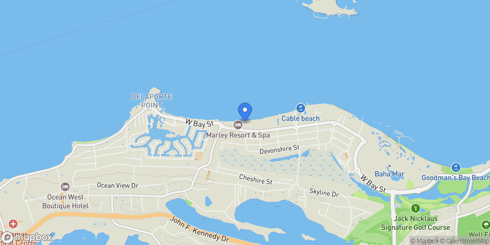 Map showing Northaven West Bay Street, Cable Beach, Nassau, New Providence, The Bahamas.