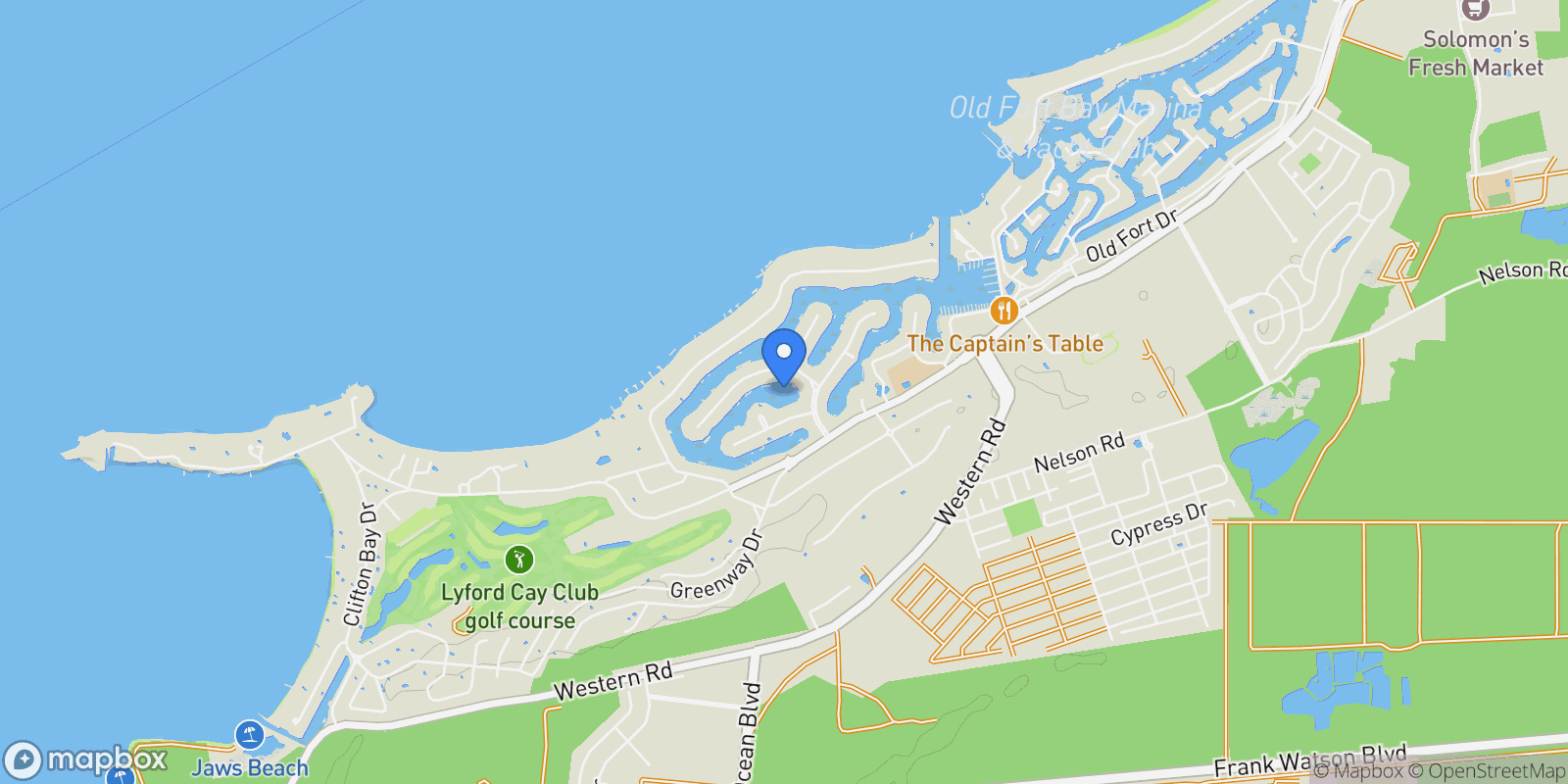 Map showing Columbia Road , Lyford Cay, NP, Nassau, New Providence, The Bahamas.