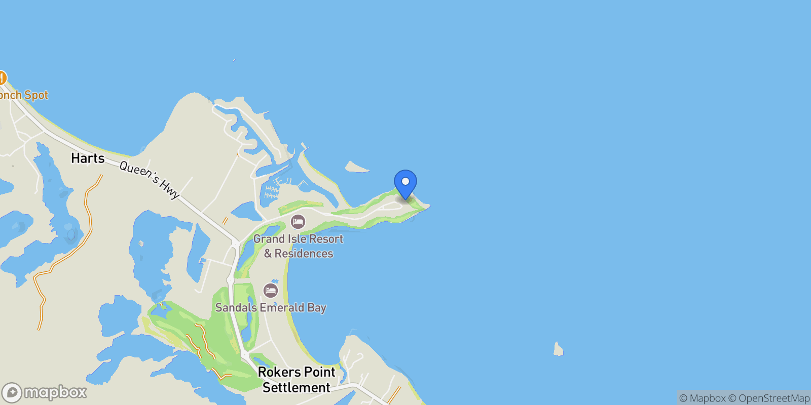 Map showing Casa Blanca 19 & 20 Ocean Ridge Estates, Emerald Bay, EX, Rokers Point Settlement, Exuma, The Bahamas.