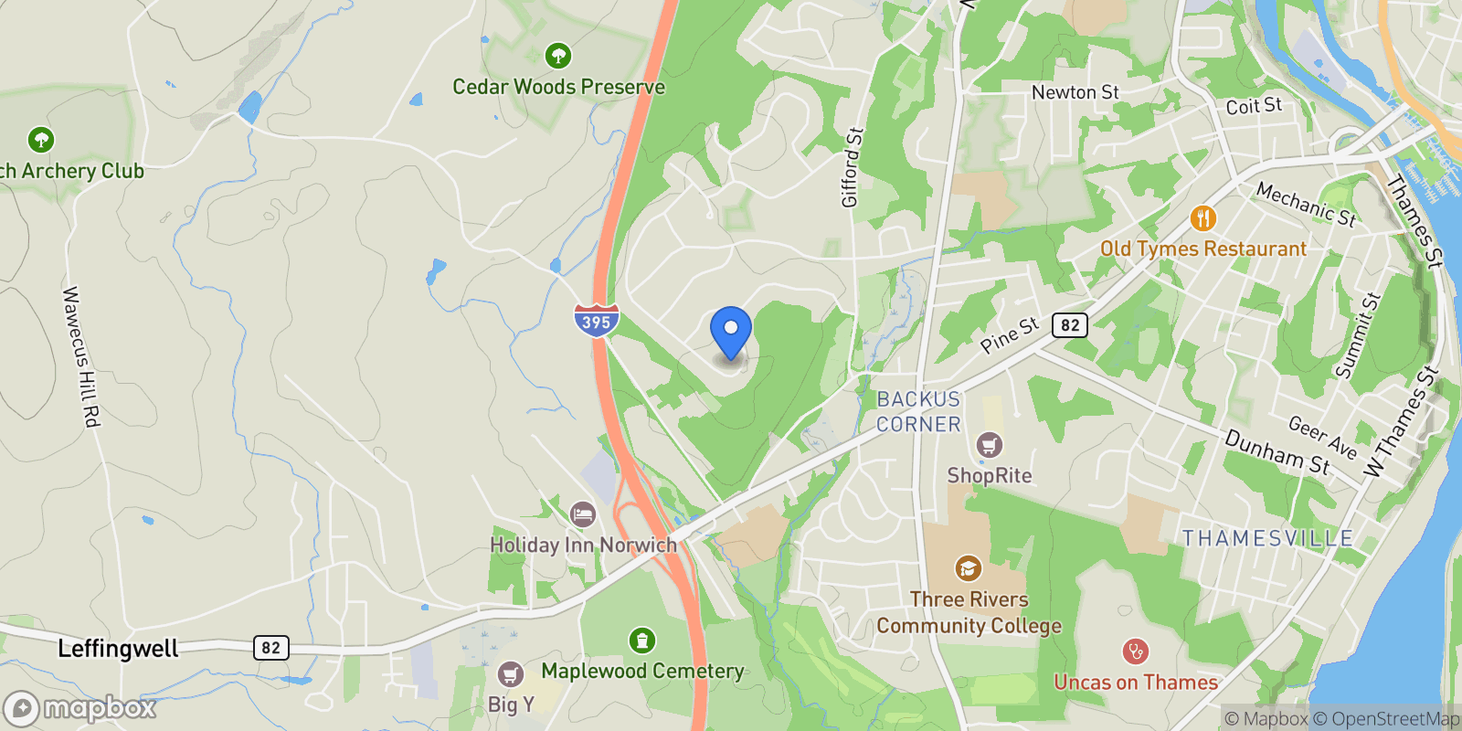 Map showing 64 Sherwood Lane, Norwich, Connecticut, United States.