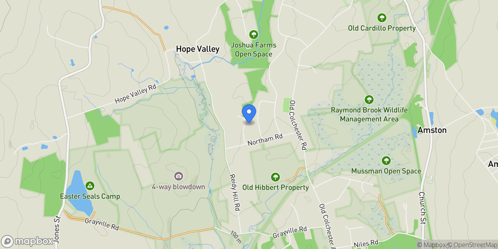 Map showing 20 Mohegan Lane, Hebron, Connecticut, United States.