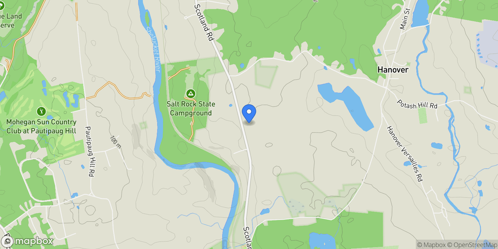 Map showing 114 Scotland Road, Sprague, Connecticut, United States.