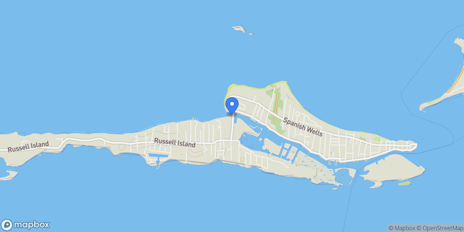 Map showing Russell Island Beachfront Home For Sale, Russell Island, SW, Spanish Wells, Spanish Wells, The Bahamas.