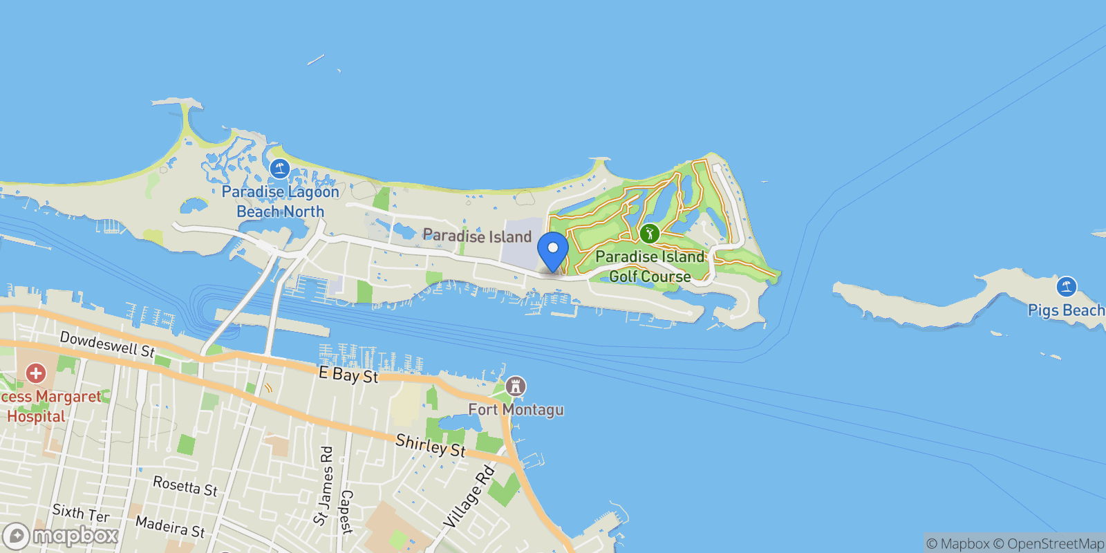 Map showing Ocean Club Estates, Paradise Island, PI, Nassau, New Providence, The Bahamas.
