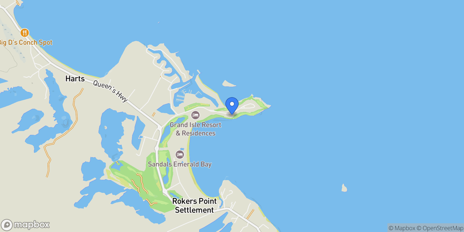 Map showing #35 Ocean Ridge, Emerald Bay, Great Exuma, Emerald Bay, EX, Rokers Point Settlement, Exuma, The Bahamas.