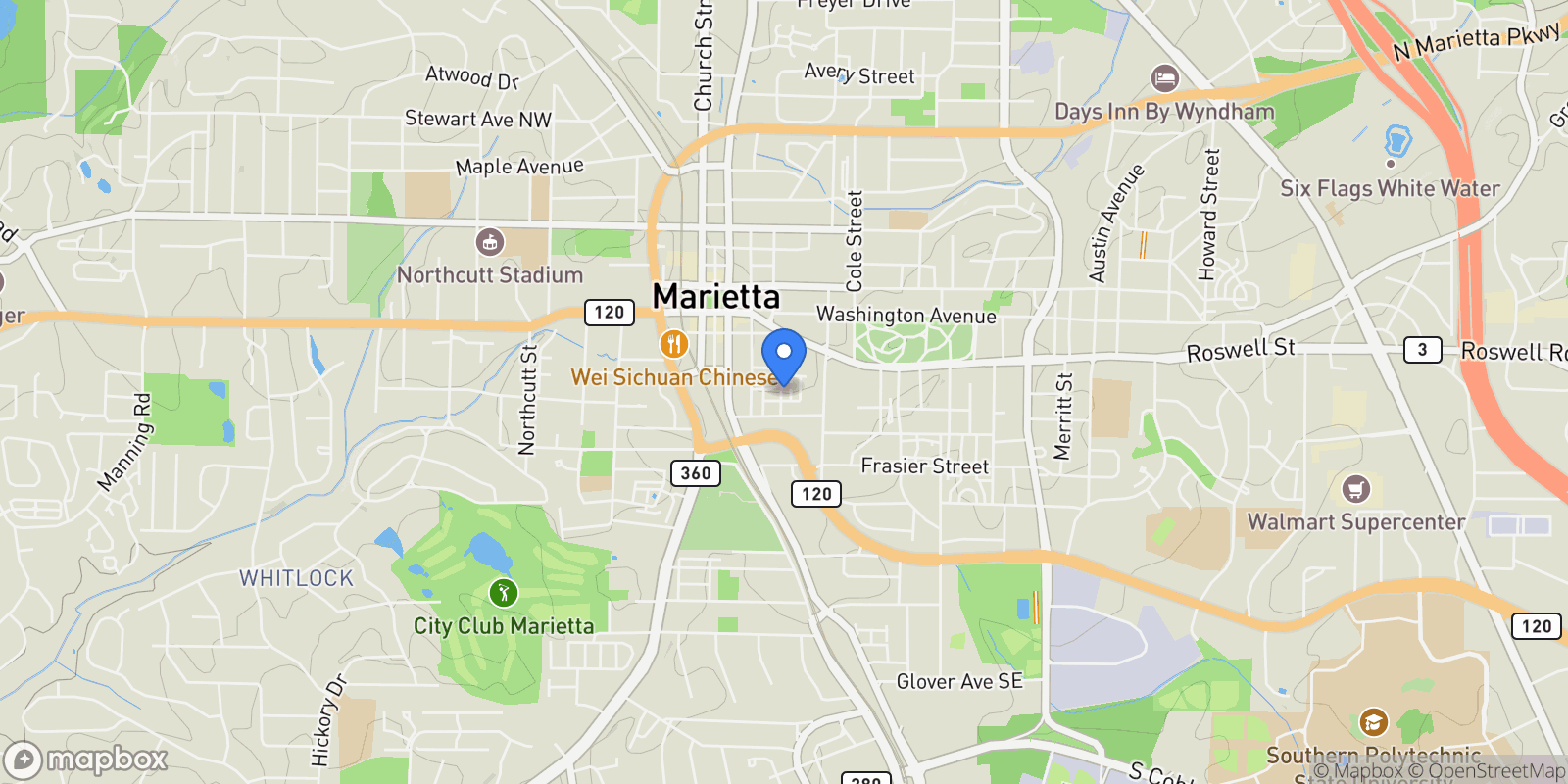 Map showing Marietta, Georgia, United States.
