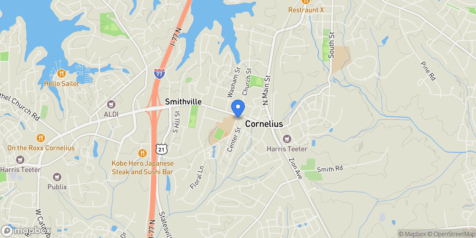 Map showing 19724-B School Street , Cornelius, NC 28031, Cornelius, North Carolina, United States.