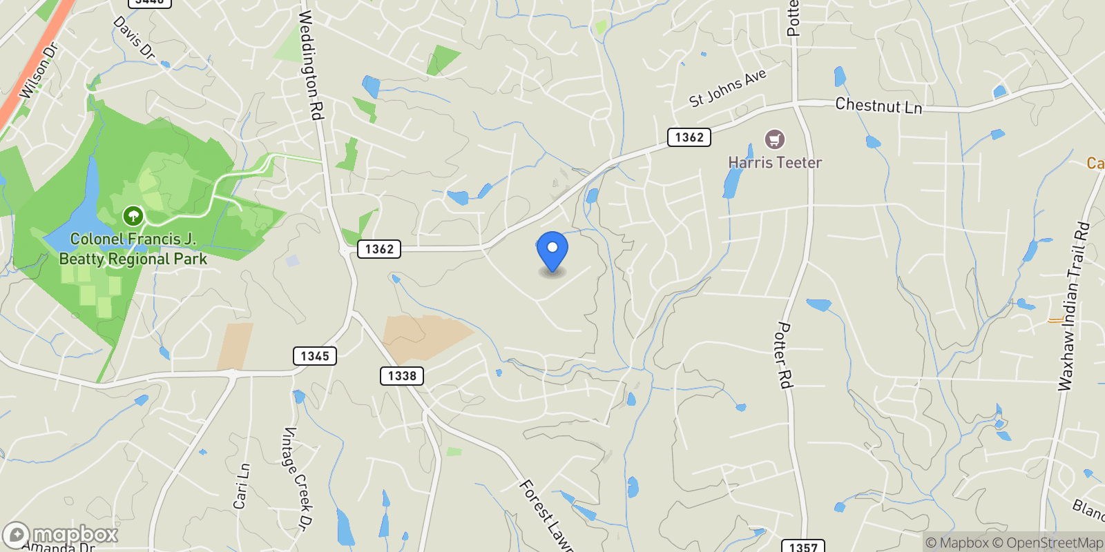 Map showing 315 Red Barn Trail , Matthews, NC 28104, Weddington, North Carolina, United States.