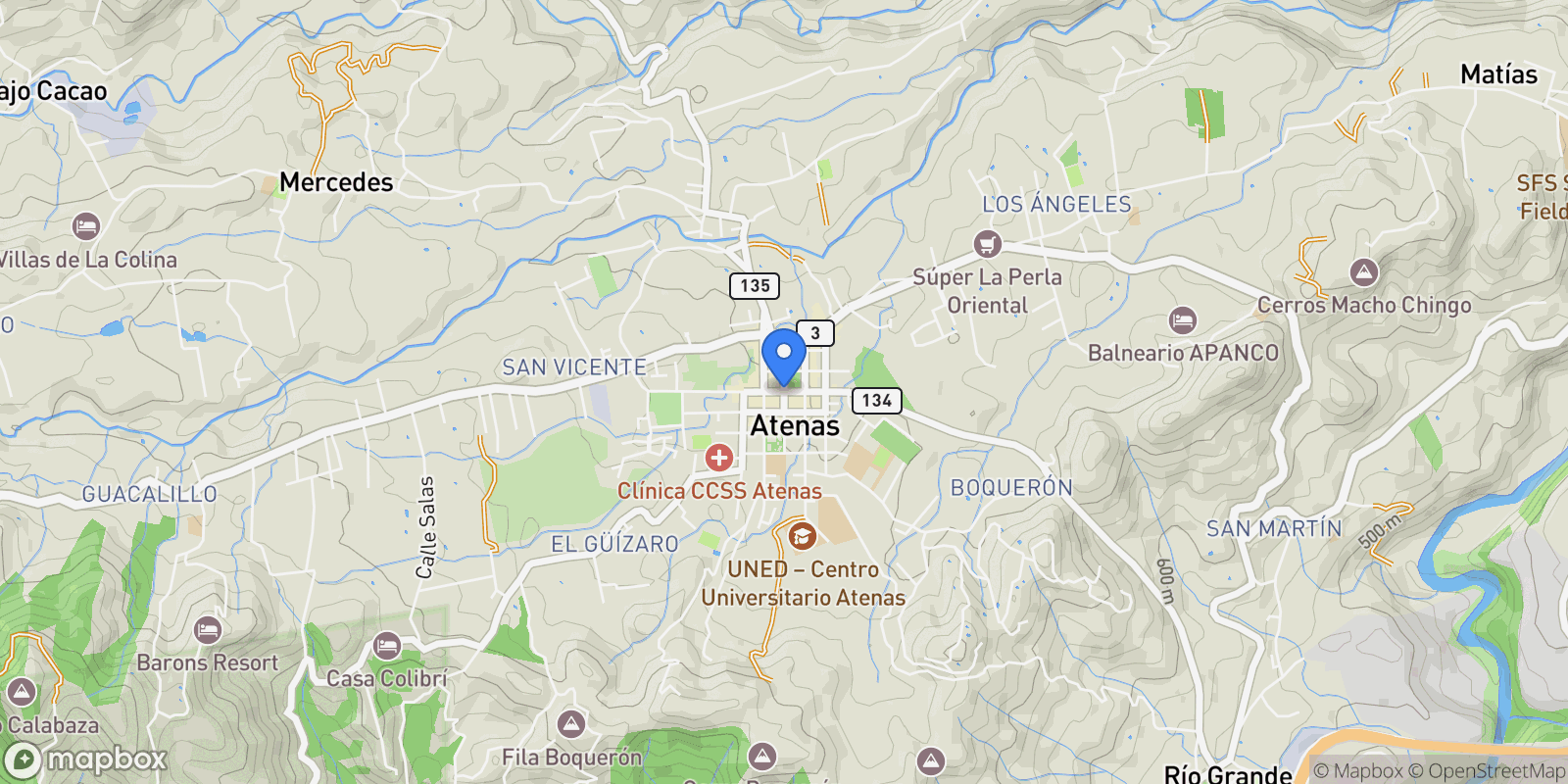 Map showing Alajuela Province, Atenas, Costa Rica, Atenas, Alajuela Province, Costa Rica.