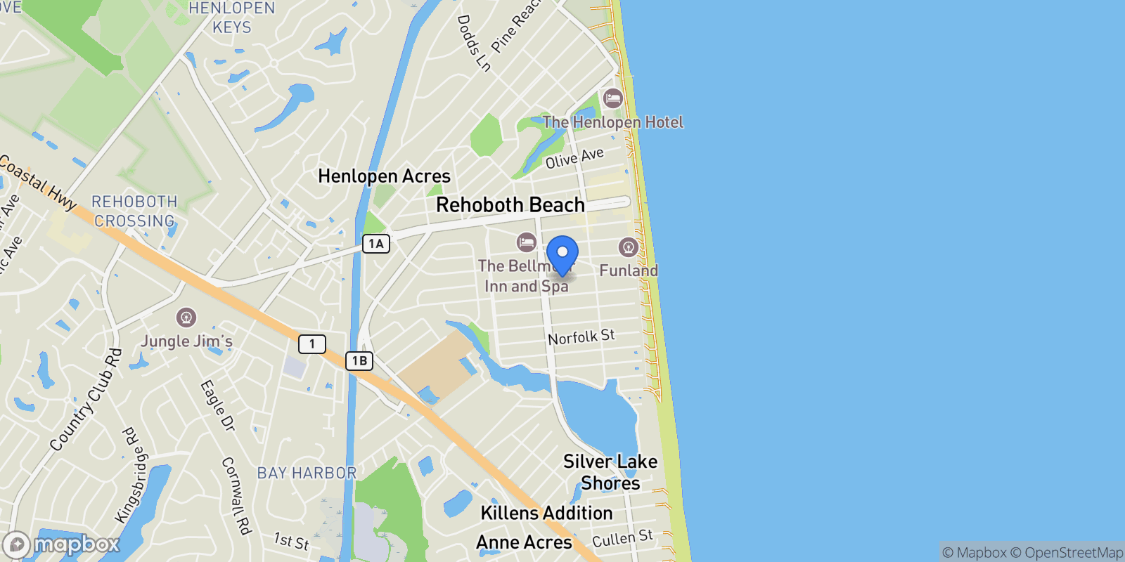Map showing 116 Laurel Street, Rehoboth Beach, DE 19971, Rehoboth Beach, Delaware, United States.
