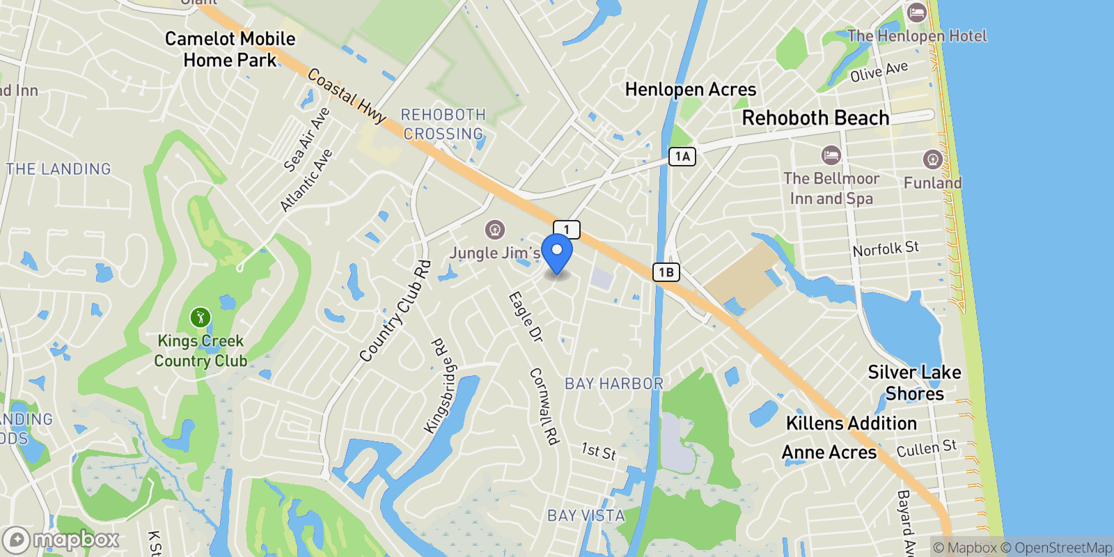 Map showing 2902 American Eagle Way, Rehoboth Beach, DE 19971, Rehoboth Beach, Delaware, United States.