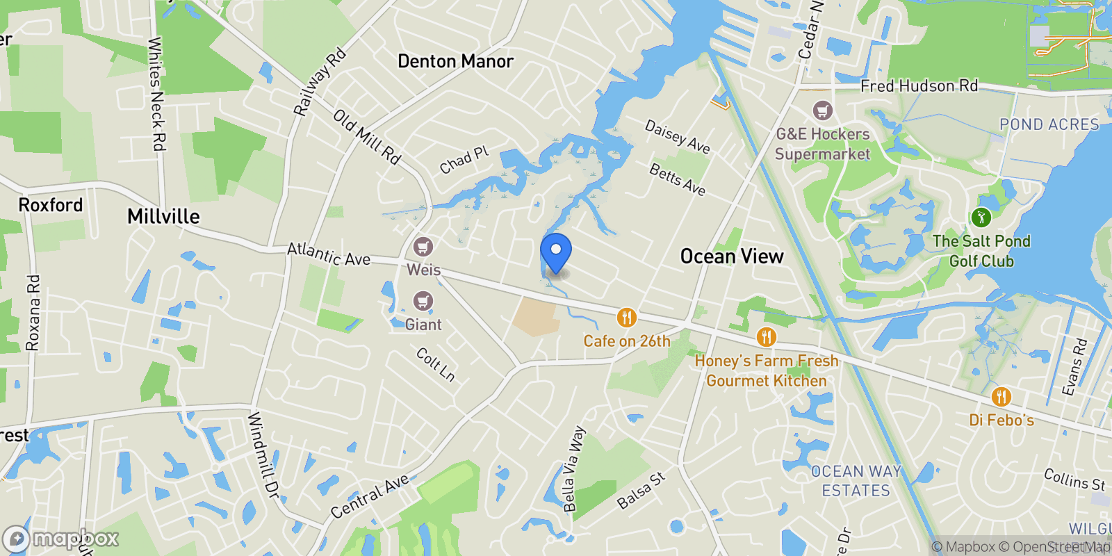 Map showing 18 Whites Creek Lane, Ocean View, DE 19970, Ocean View, Delaware, United States.