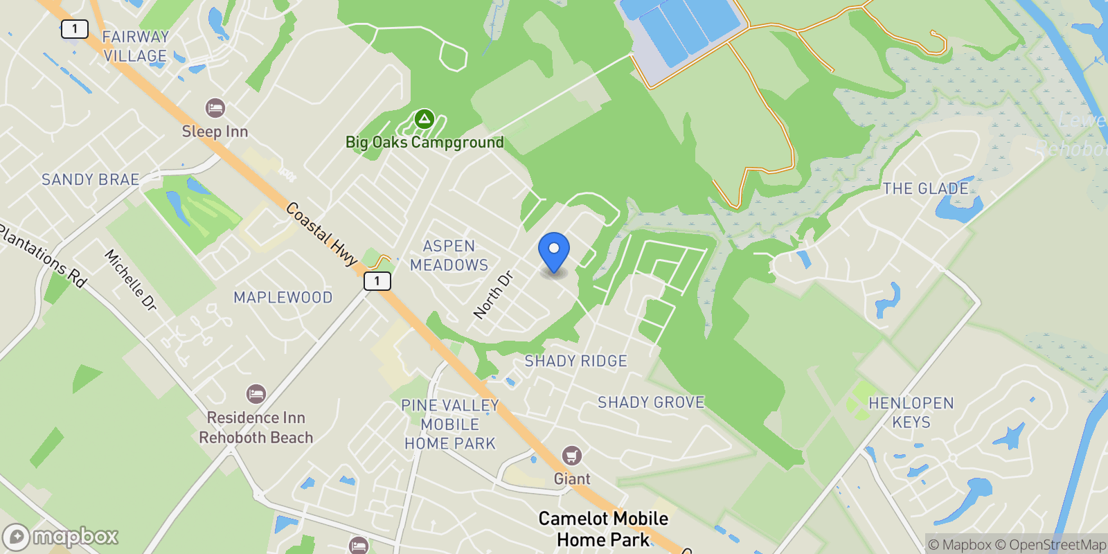 Map showing 18663 Munchy Branch Road, Rehoboth Beach, DE 19971, Rehoboth Beach, Delaware, United States.