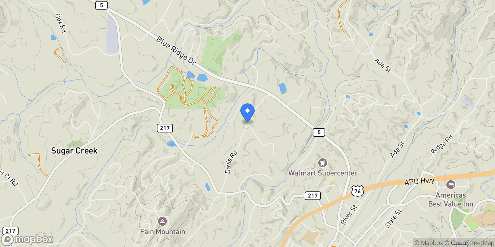 Map showing 370 Davis Road, Blue Ridge, GA 30513, Blue Ridge, Georgia, United States.