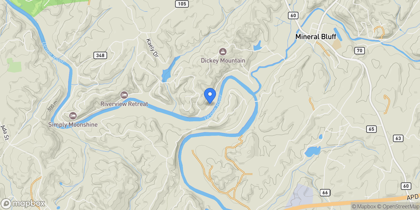 Map showing 577 Blackberry Drive, Mineral Bluff, GA 30559, Mineral Bluff, Georgia, United States.
