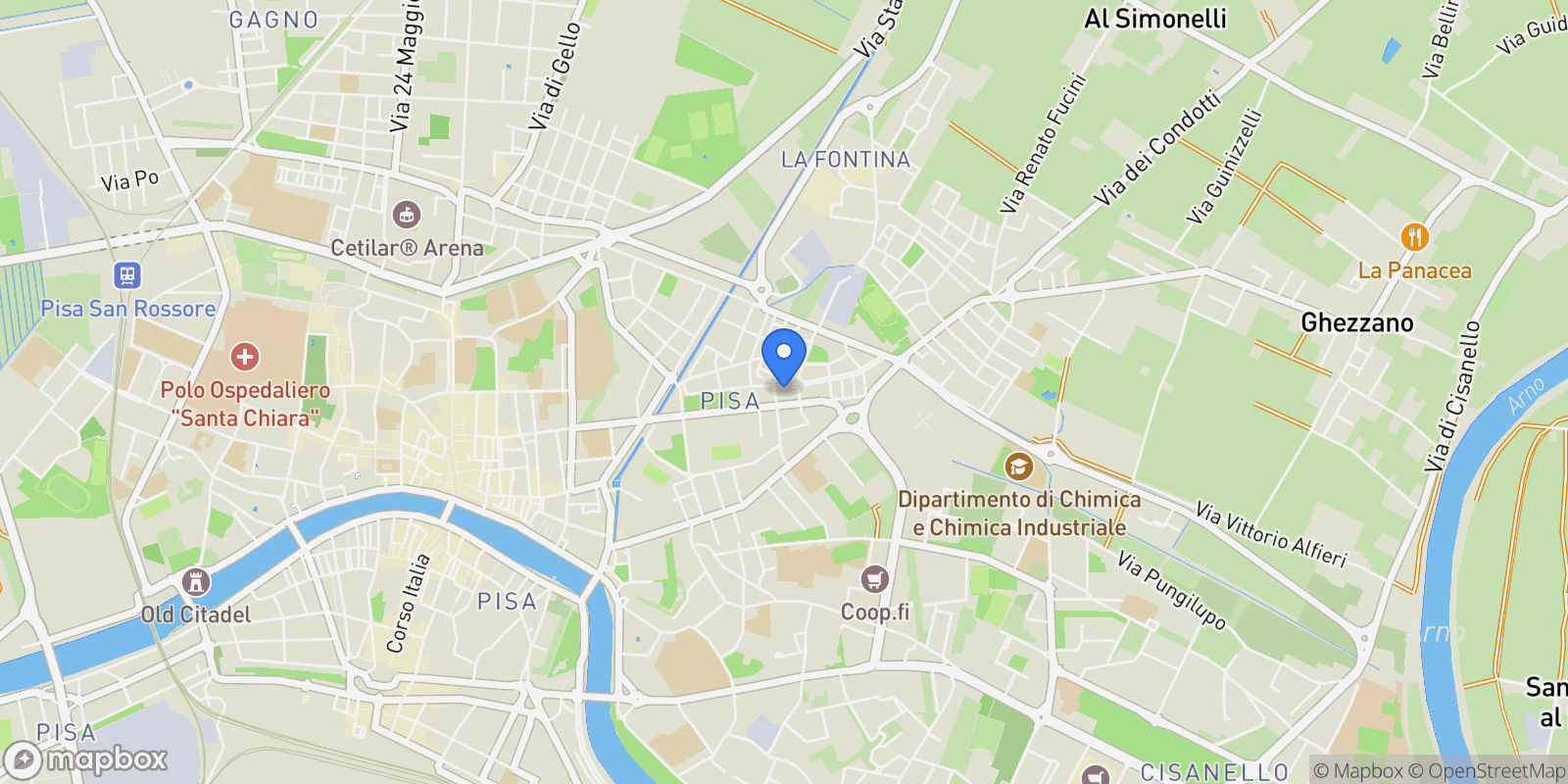 Map showing Via Giuseppe Averani, 19, Riglione-Oratoio, Tuscany, Italy.