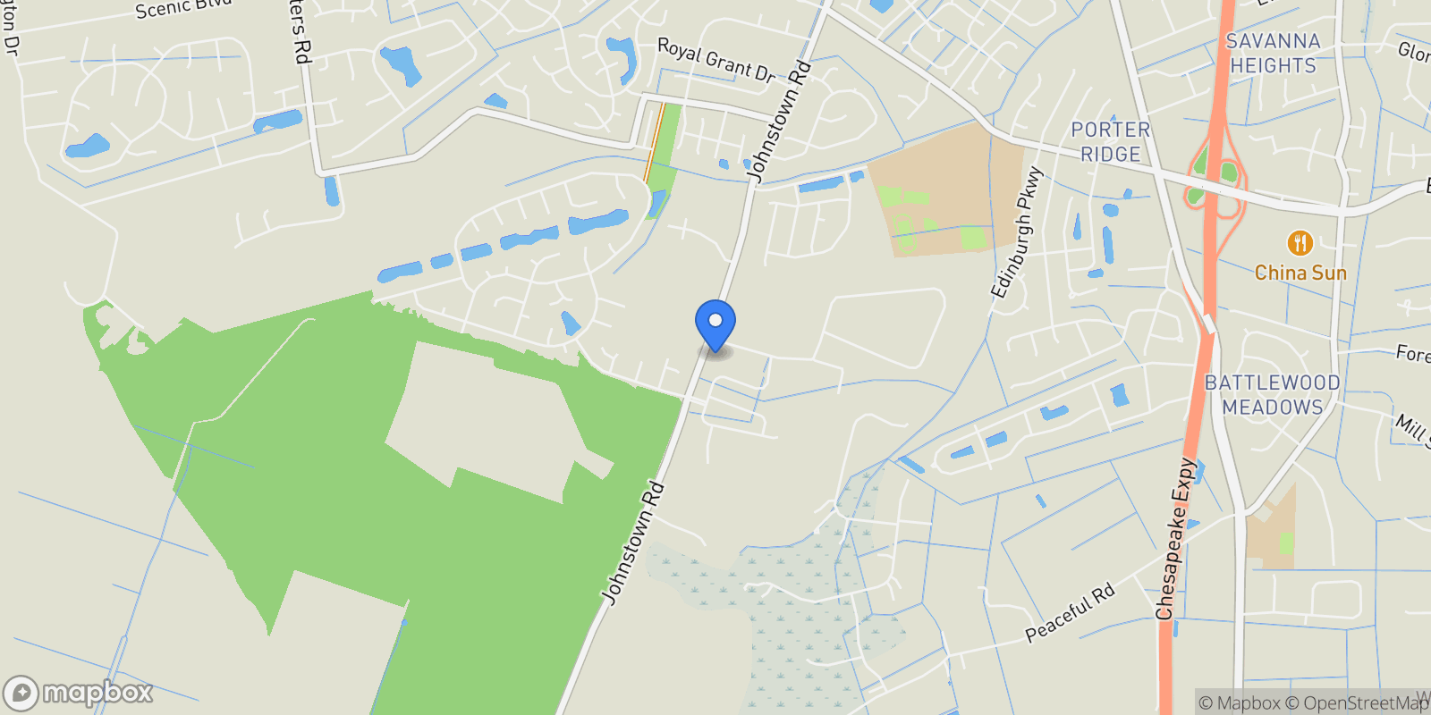 Map showing 1325 Sebastian Court, Chesapeake, Virginia, United States.