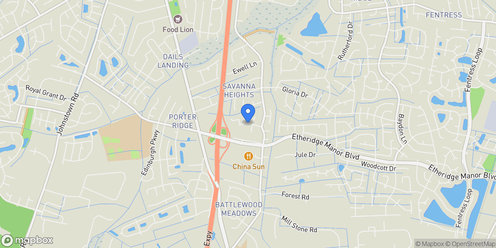 Map showing 320 Windlesham Drive, Chesapeake, Virginia, United States.