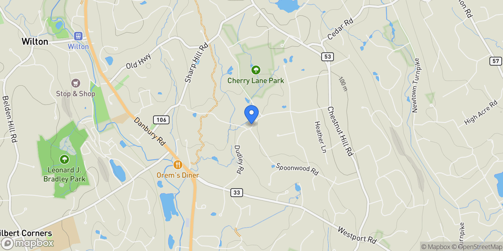 Map showing 110 Dudley Road, Wilton, Connecticut, United States.