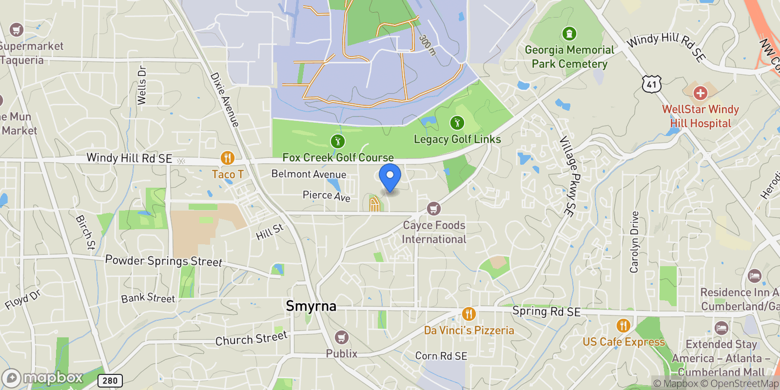 Map showing Smyrna, Georgia, United States.