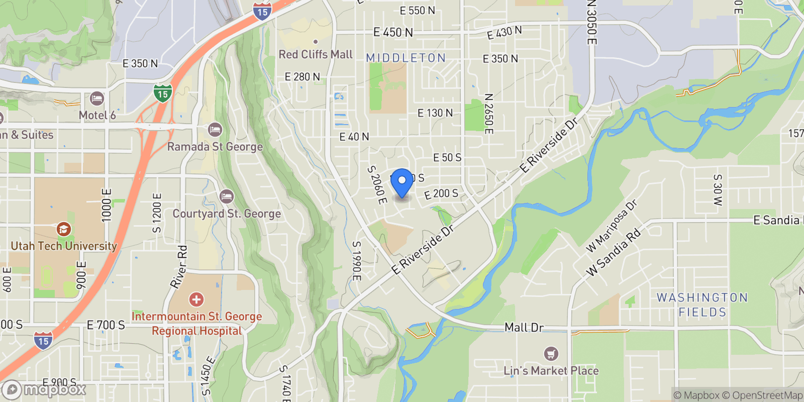 Map showing 2144 E 220 CIR S, St. George, Utah, United States.
