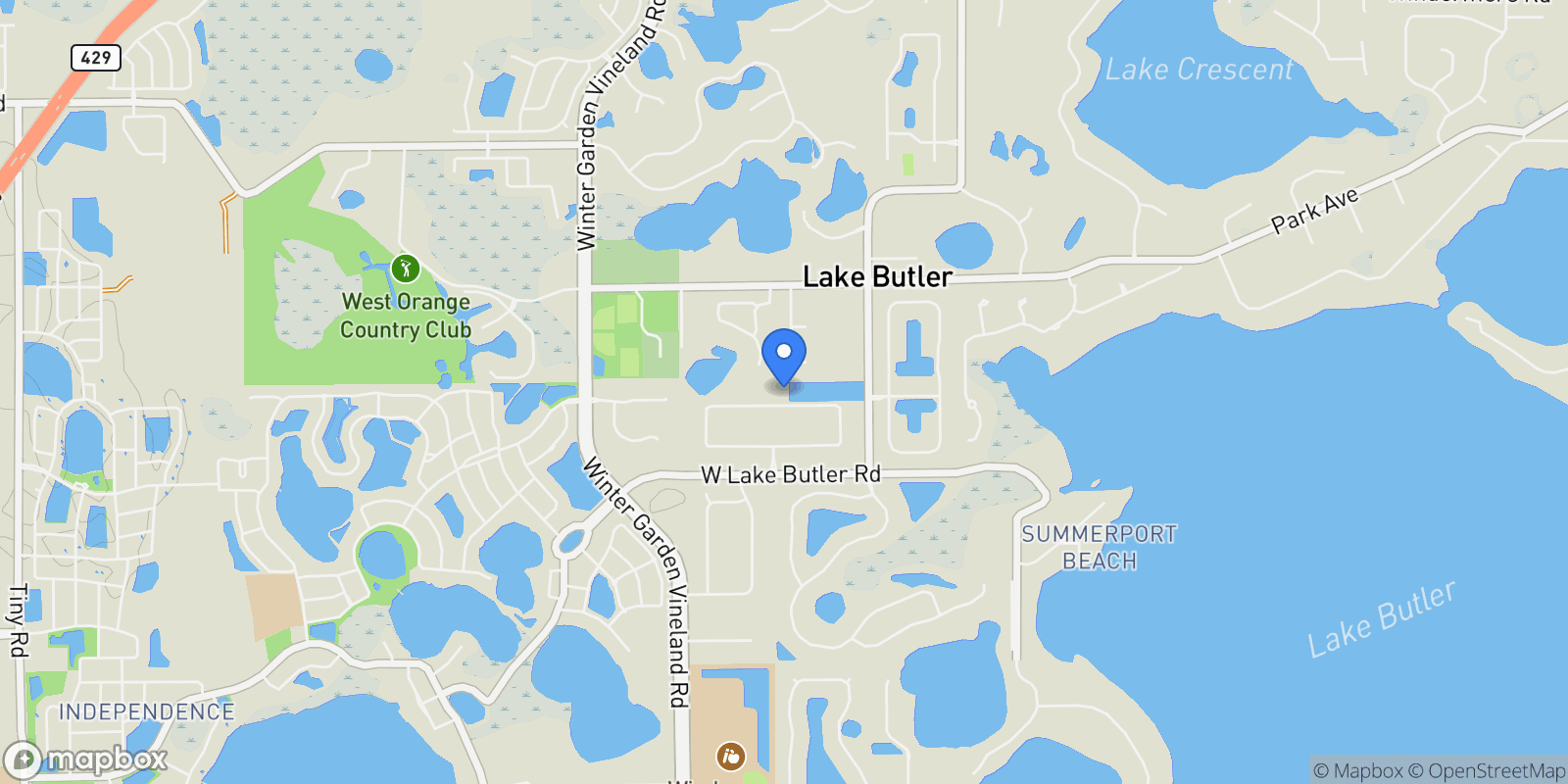 Map showing 13305 Bellaria Circle, Windermere, FL 34786, Lake Butler, Florida, United States.