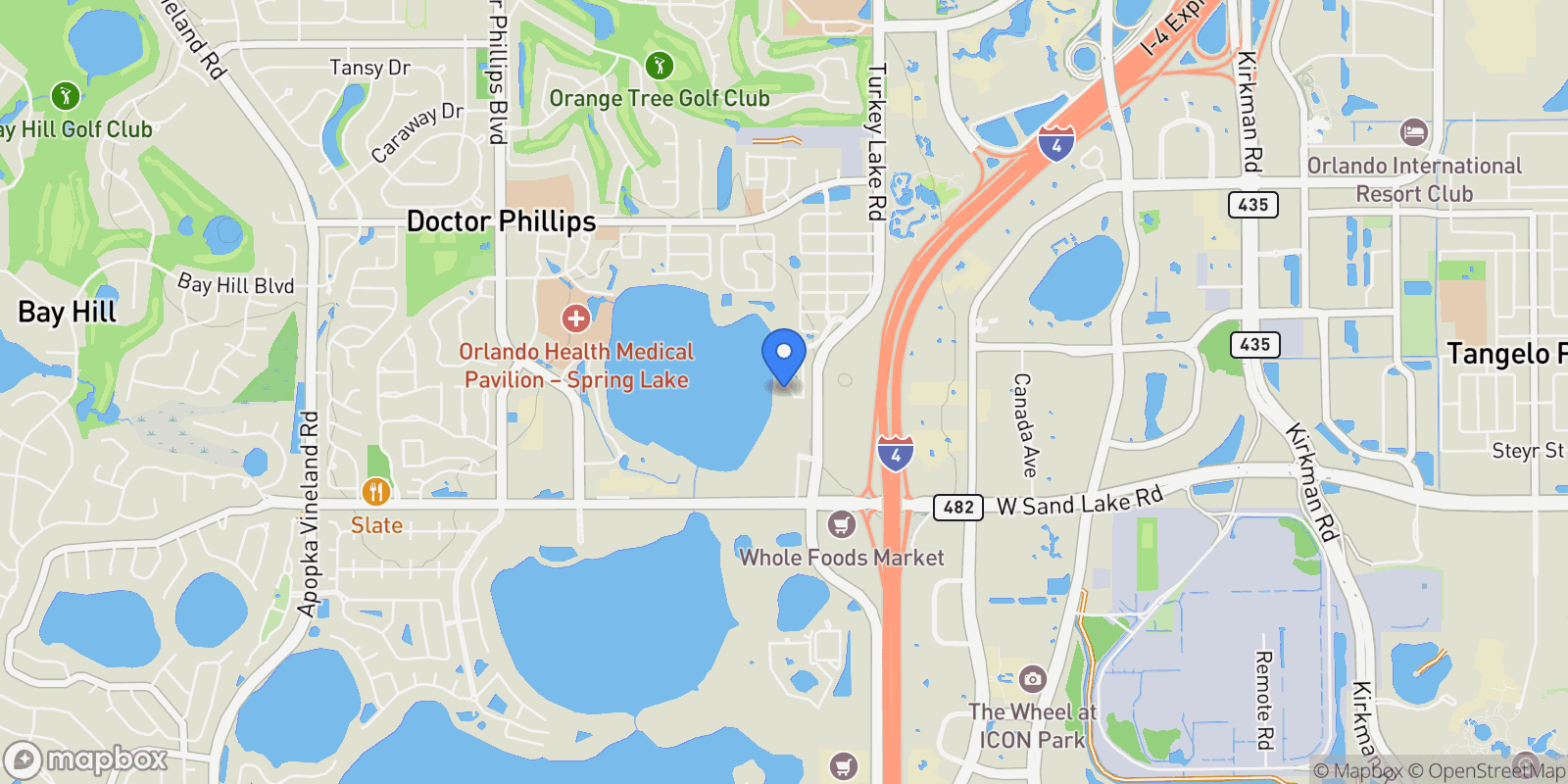 Map showing 7635 Toscana Blvd, Orlando, FL 32819, Orlando, Florida, United States.