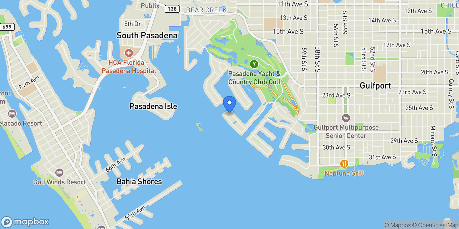 Map showing 6024 Kipps Colony Drive E, Gulfport, FL 33707, St. Petersburg, Florida, United States.