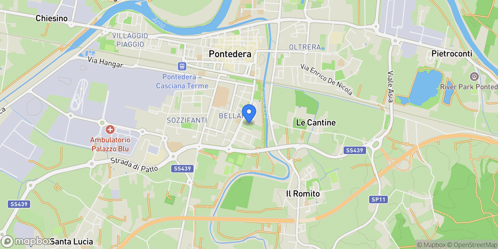 Map showing 56025 Pontedera PI, 56025, Pontedera, Tuscany, Italy.
