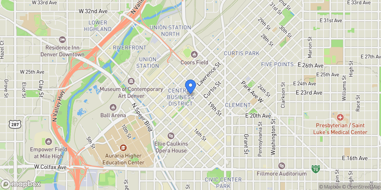 Map showing 1800 Lawrence Street Unit# 505, Denver, CO 80202, Denver, Colorado, United States.