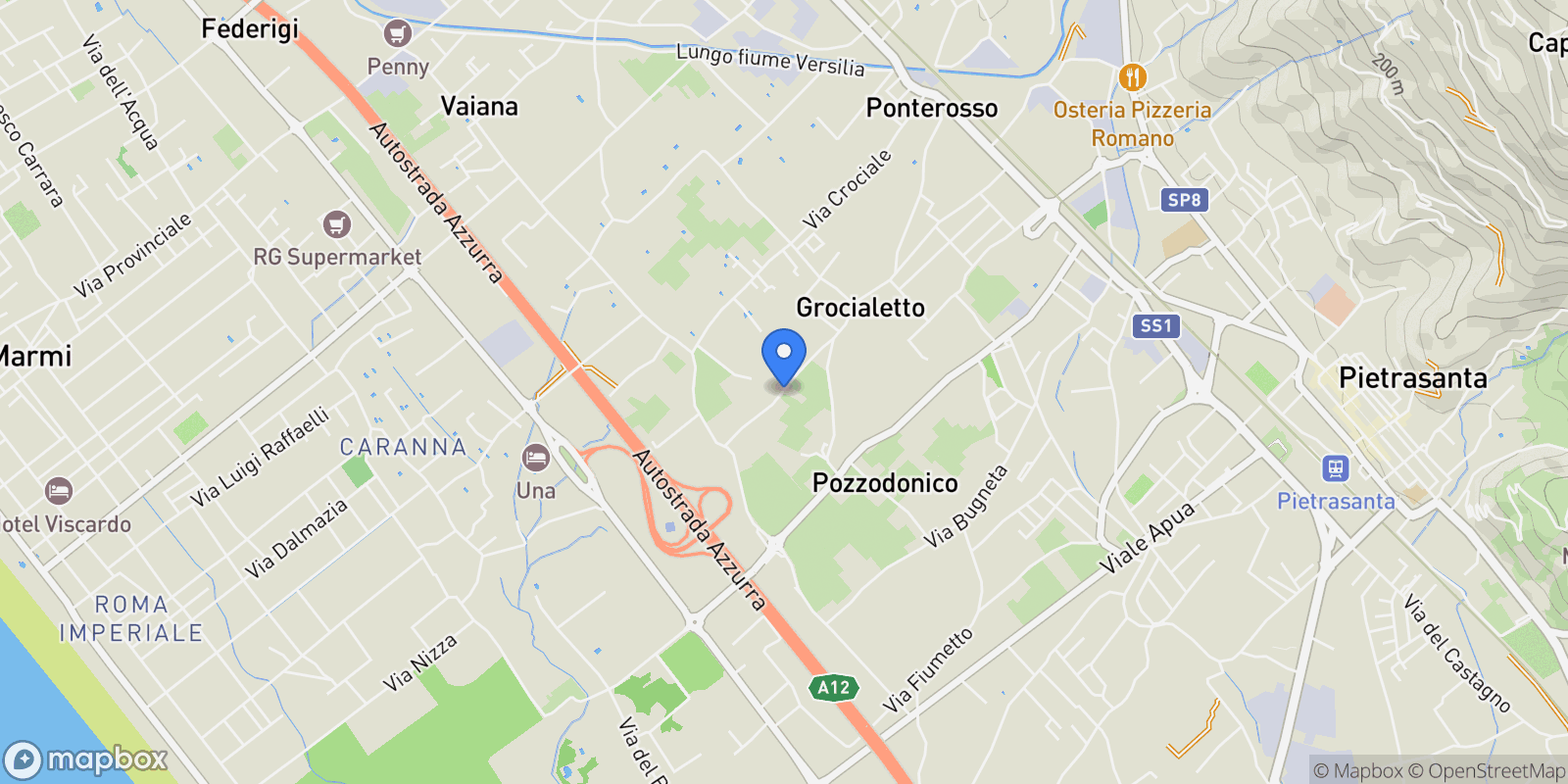 Map showing Via Pergolaia,, Pietrasanta, Tuscany, Italy.