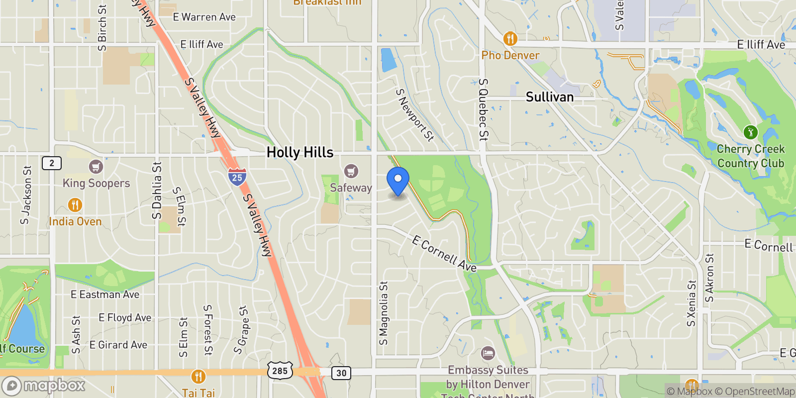 Map showing 6684 E Bates Avenue , Denver, CO 80224, Denver, Colorado, United States.