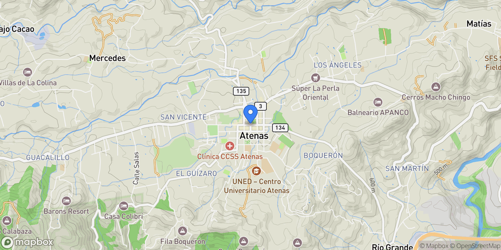 Map showing Alajuela Province, Atenas, Costa Rica, Atenas, Alajuela Province, Costa Rica.