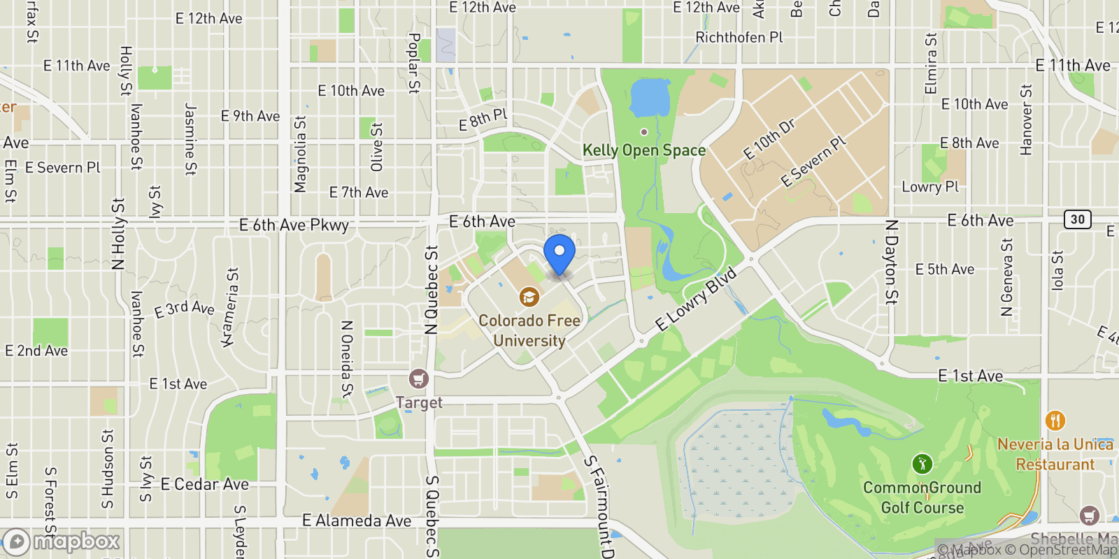 Map showing 217 Spruce Street Unit# 101, Denver, CO 80230, Denver, Colorado, United States.