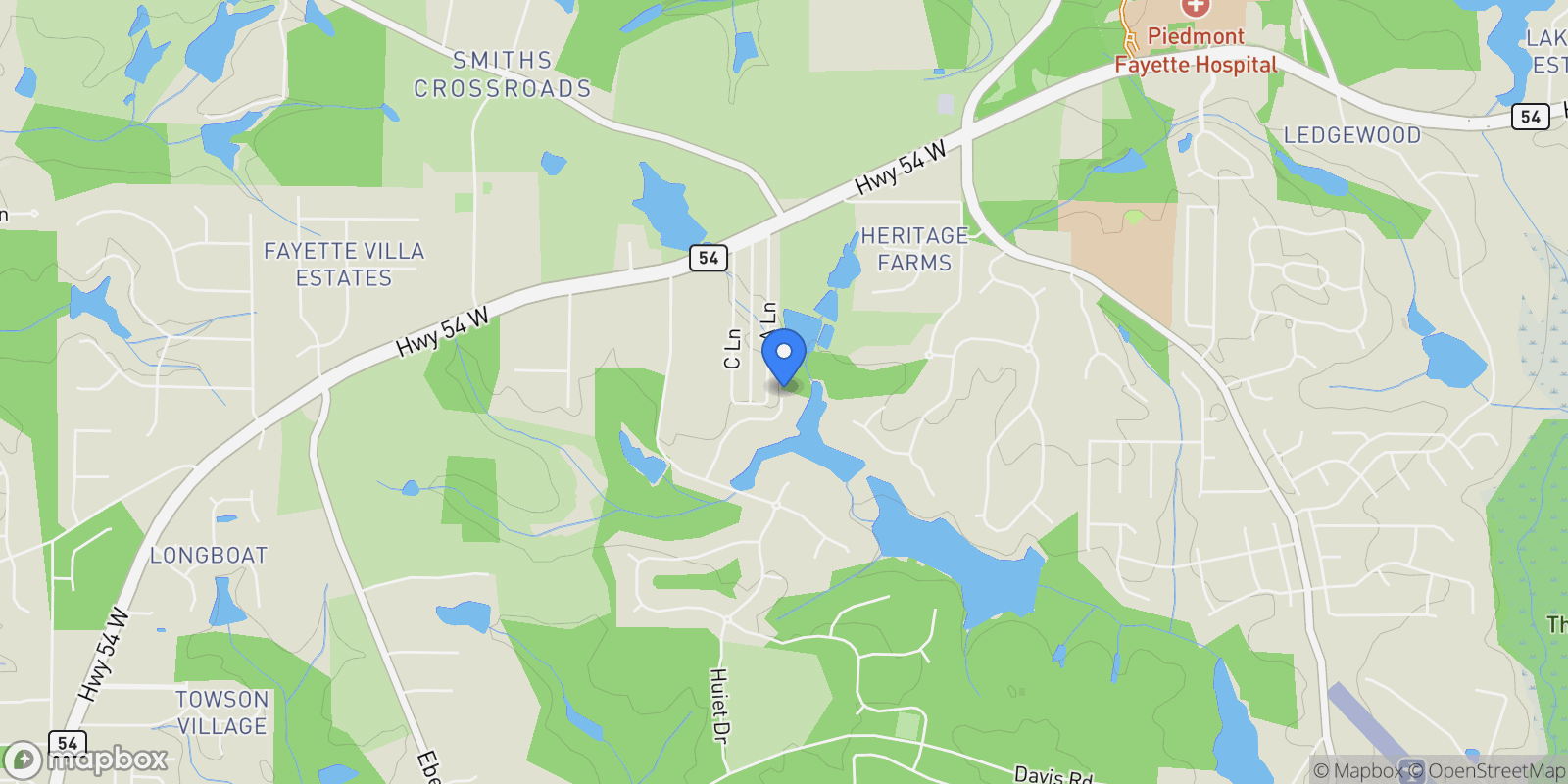 Map showing Fayetteville, Georgia, United States.