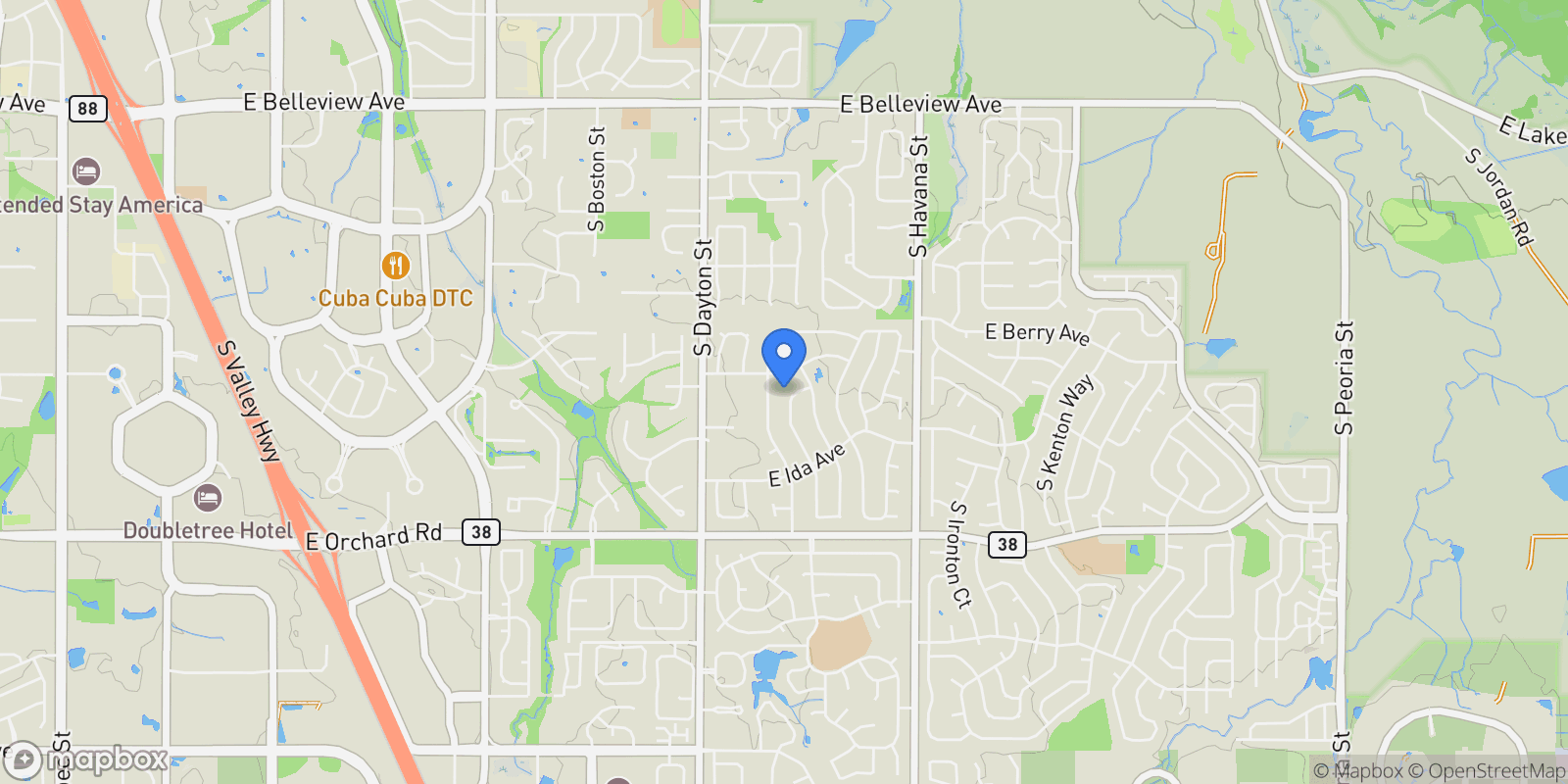 Map showing 5643 S Fulton Way , Greenwood Village, CO 80111, Cherry Hills Village, Colorado, United States.