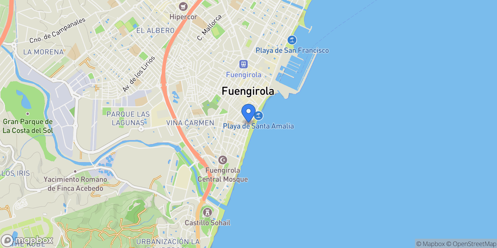 Map showing Zona Puerto Deportivo, Fuengirola, Málaga, Fuengirola, Fuengirola, Andalusia, Spain.