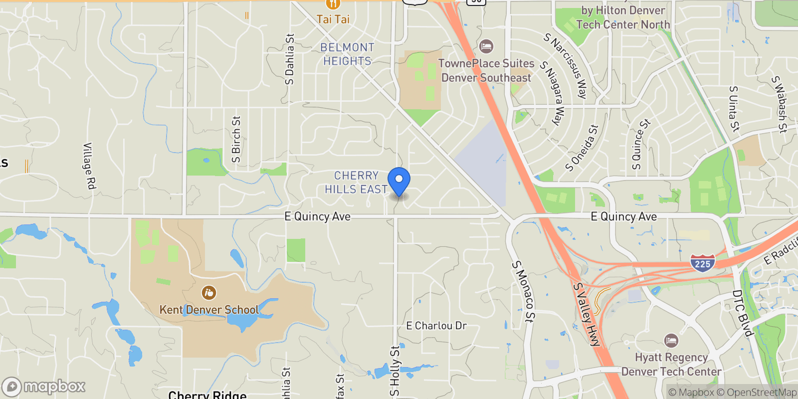 Map showing 5633 E Southmoor Circle , Englewood, CO 80111, Cherry Hills Village, Colorado, United States.