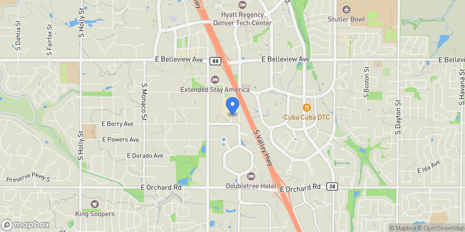 Map showing 5455 Landmark Place Unit# 1116, Greenwood Village, CO 80111, Cherry Hills Village, Colorado, United States.