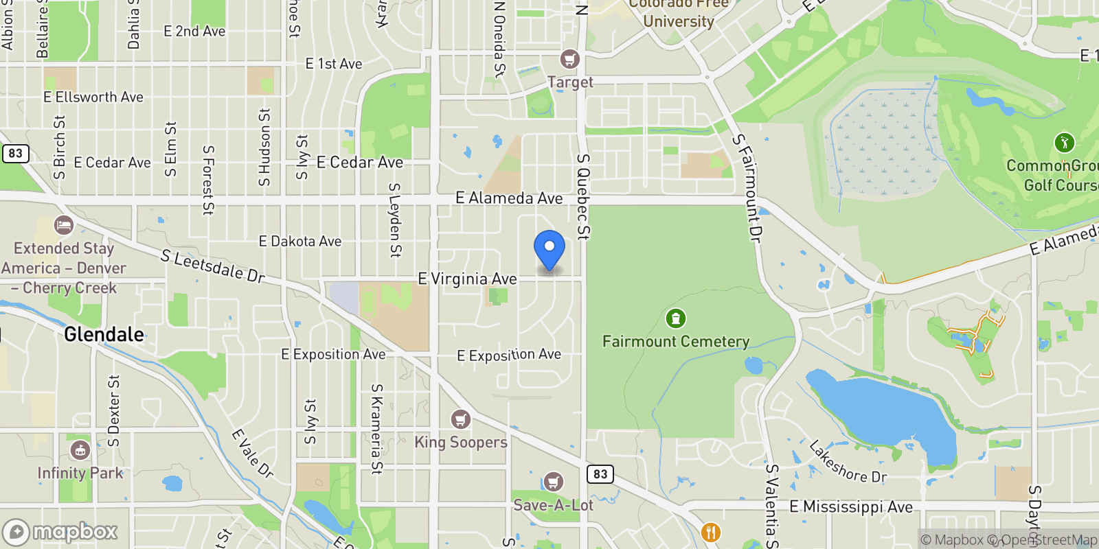Map showing 7055 E Virginia Avenue , Denver, CO 80224, Denver, Colorado, United States.