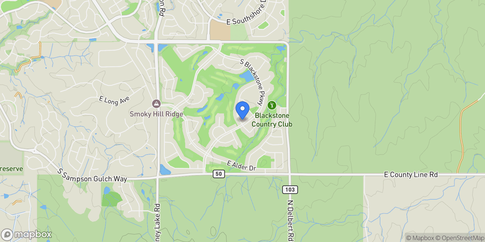 Map showing 7999 S Blackstone Parkway , Aurora, CO 80016, Aurora, Colorado, United States.