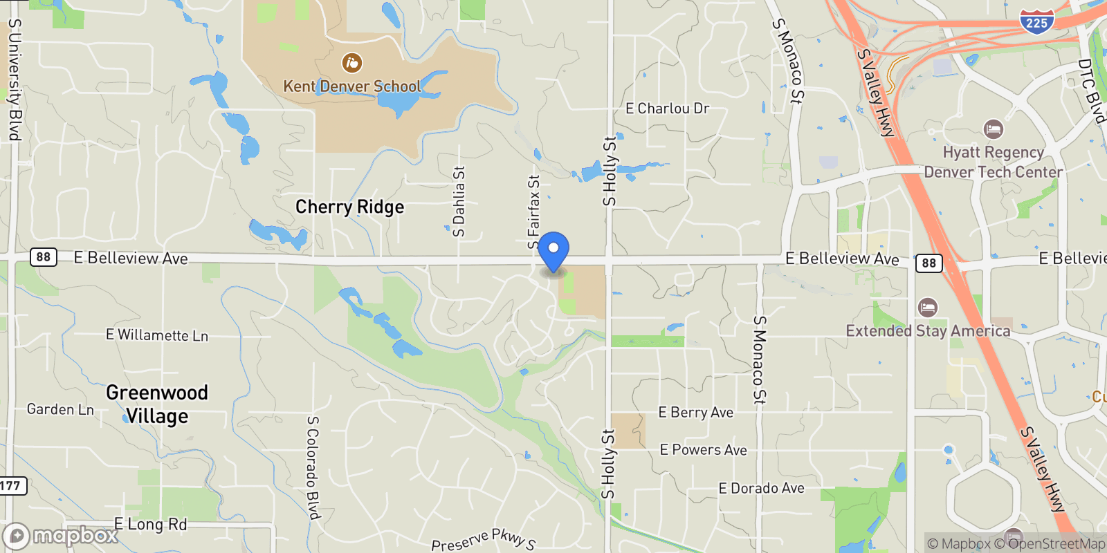 Map showing 66 Blue Heron Lane , Greenwood Village, CO 80121, Greenwood Village, Colorado, United States.