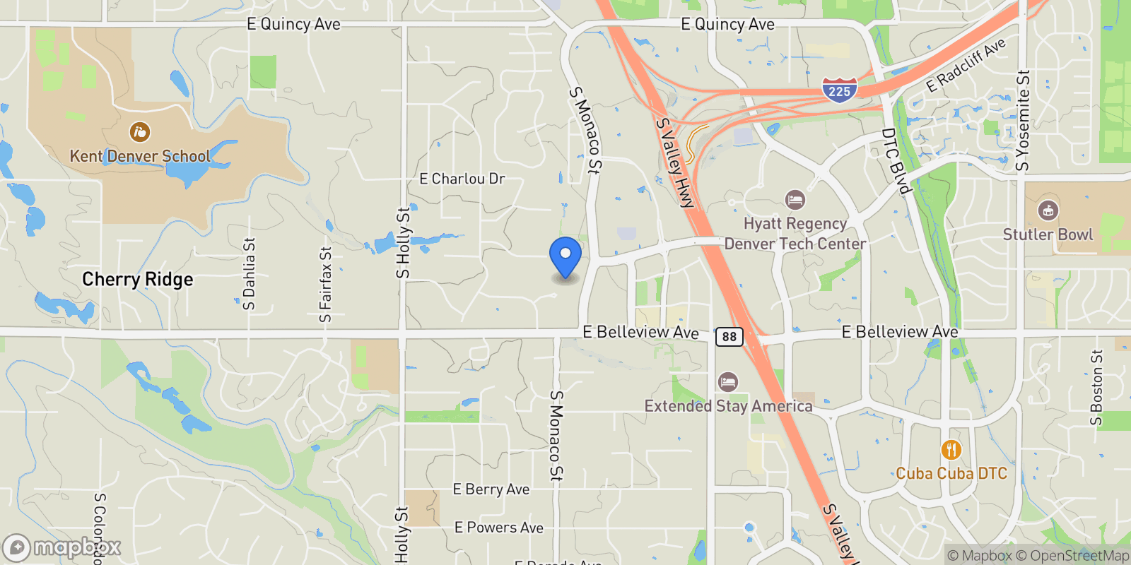 Map showing 4885 S Monaco Street Unit# 208, Denver, CO 80237, Denver, Colorado, United States.
