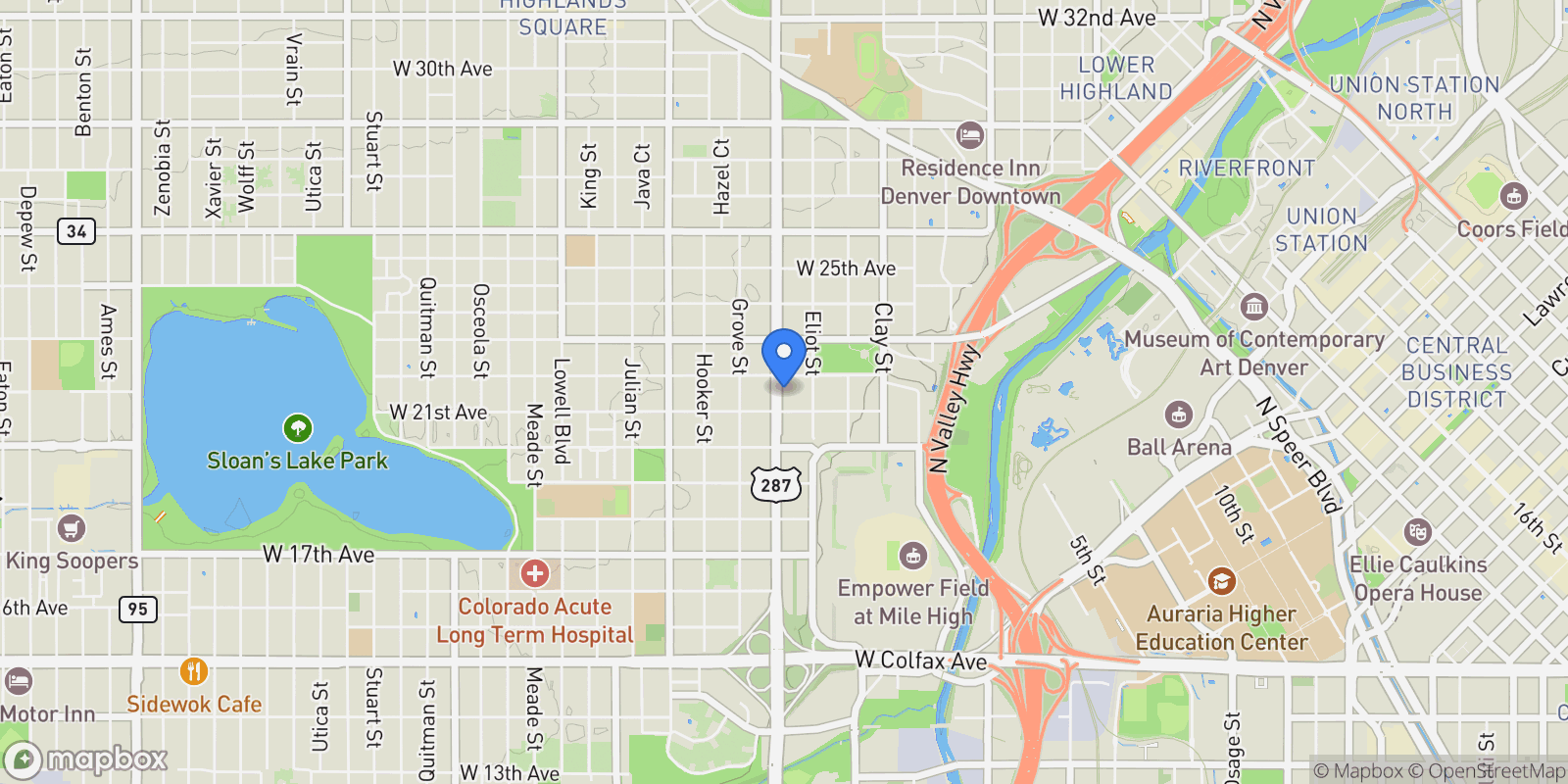 Map showing 2128 Federal Boulevard , Denver, CO 80211, Denver, Colorado, United States.