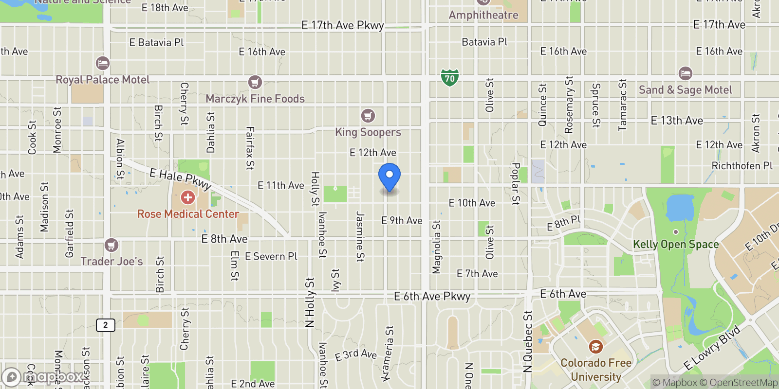 Map showing 1030 Krameria Street , Denver, CO 80220, Denver, Colorado, United States.