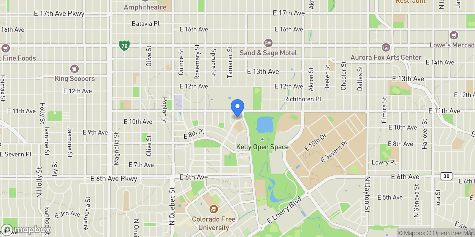 Map showing 1000 Ulster Street , Denver, CO 80230, Denver, Colorado, United States.