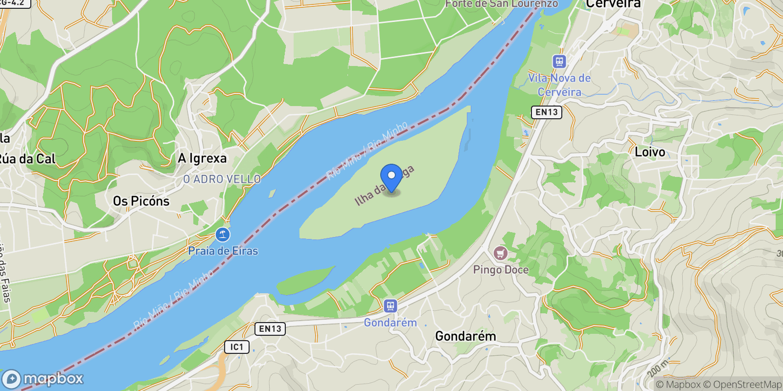 Map showing Ilha da Boega, 4920, Portugal, Gondarem, Viana do Castelo District, Portugal.