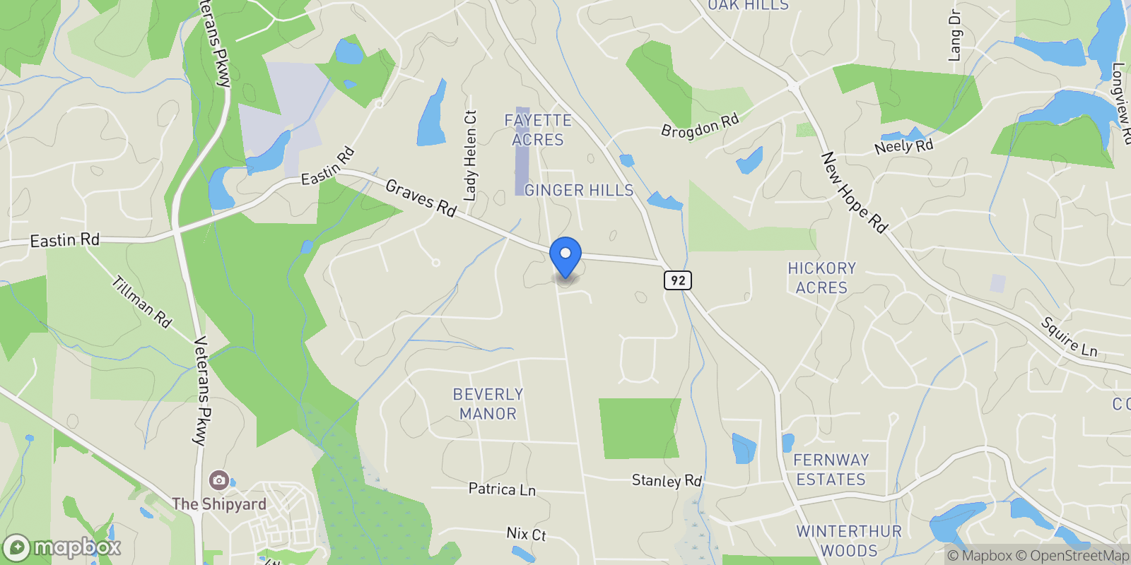 Map showing Fayetteville, Georgia, United States.