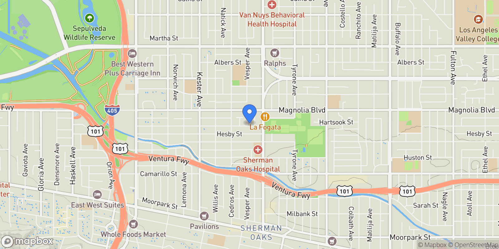 Map showing 5102 Vesper Avenue, Sherman Oaks, CA 91403, Los Angeles, California, United States.